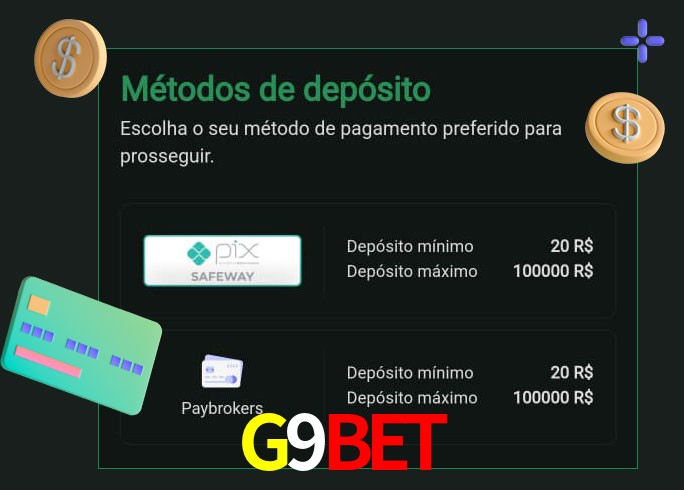 O cassino G9Bet oferece uma grande variedade de métodos de pagamento